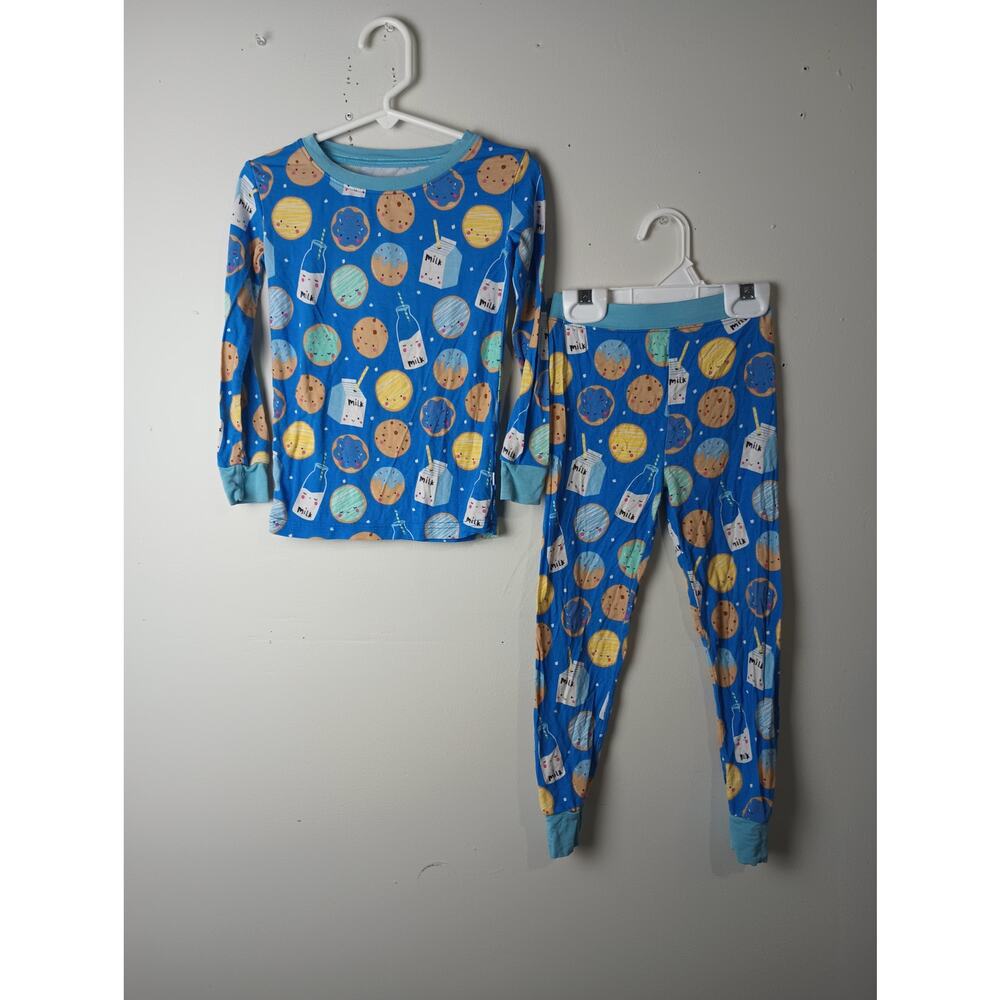 Little Sleepies Blue Cookies & Milk Two Piece Pajama Set Bamboo Pull on 3T